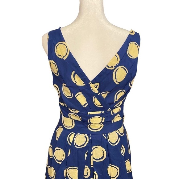 Vera Wang Lavender Label Polka Dot Wrap Dress V Neck Sleeveless Navy Gold Size 6 - Picture 3 of 11